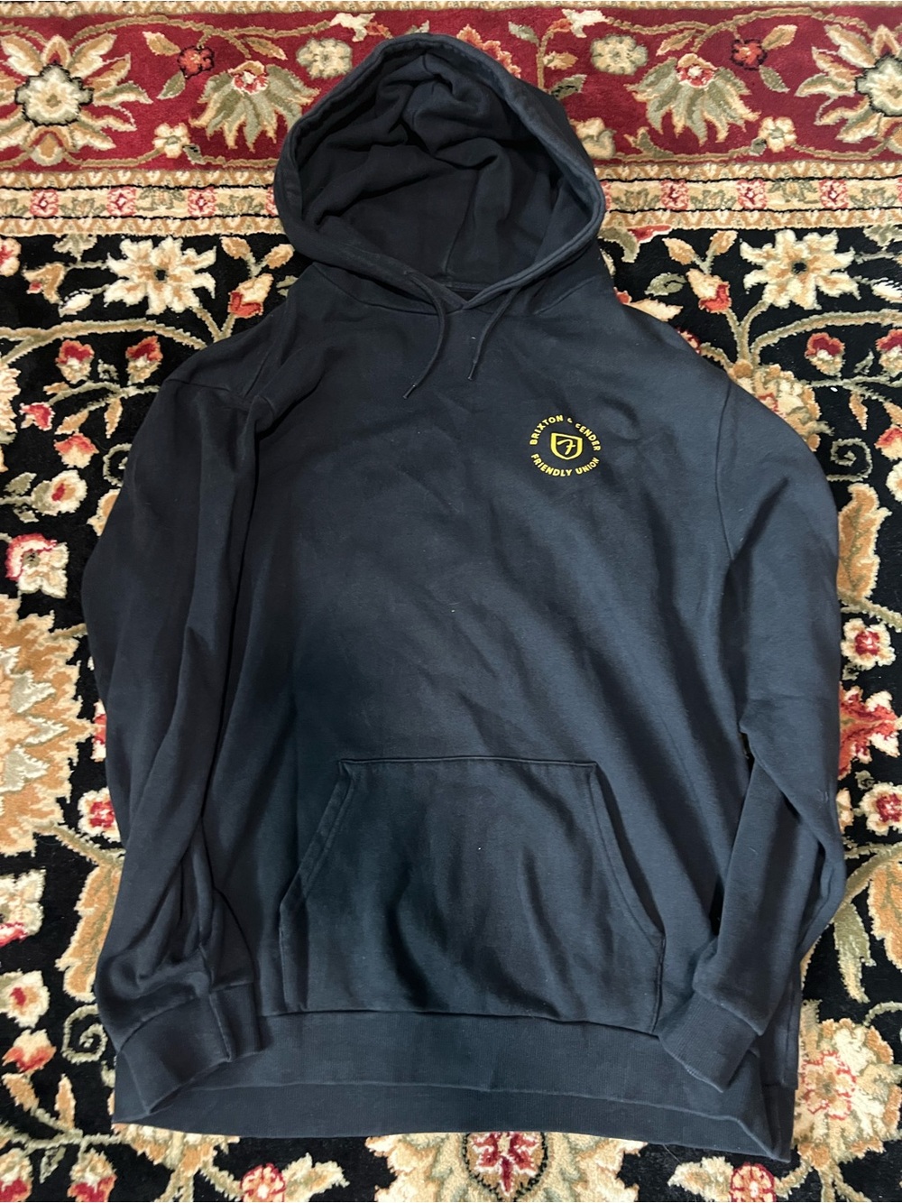 Brixton Fender Black Hoodie with Yellow Logo Chest Emblem